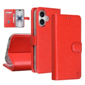 TUNIQ iPhone 17 Book Case Pasjeshouder voor 3 pasjes Magneetsluiting Rood